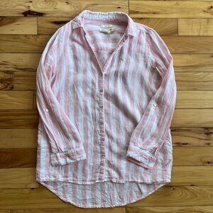 C&C California Pink and White Striped linen Shirt